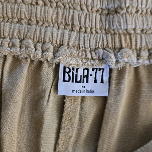 BILA 77 Ayala Pant Extra Wide Leg Palazzo Tan Elastic Waist 100% Rayon - Picture 8 of 12